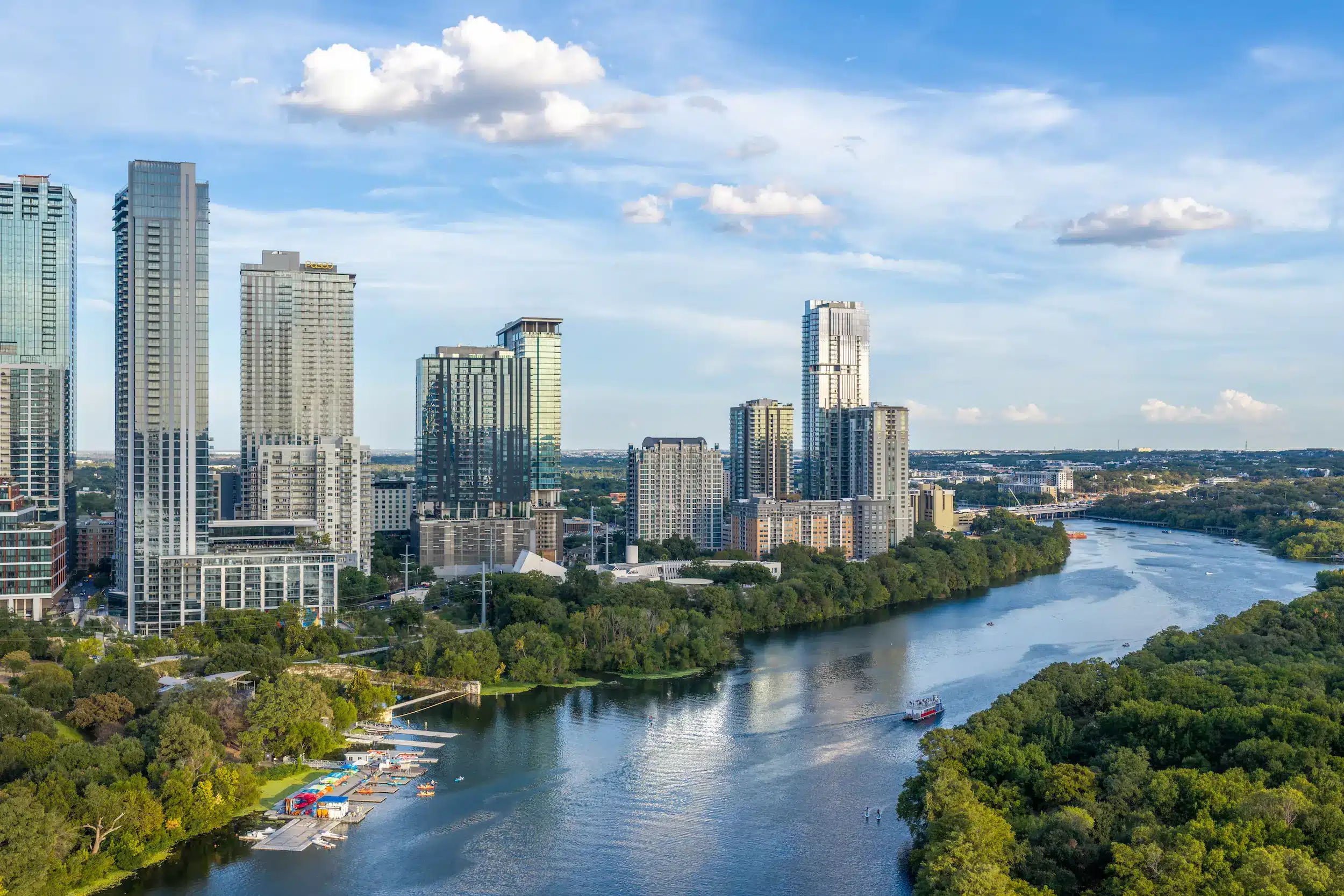 The Travis ATX residential tower exterior in Austin